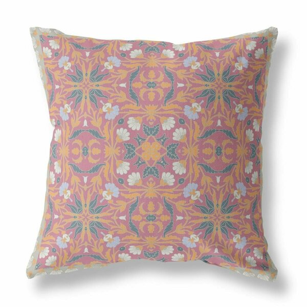 Homeroots 26 in. Gold Magenta & Orange Paisley Indoor & Outdoor Throw Pillow 414704